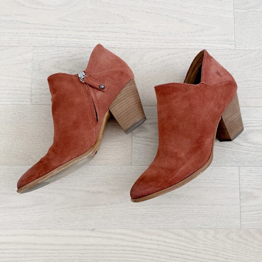 frye • reed rosewood suede rust ankle point bootie - Picture 12 of 12
